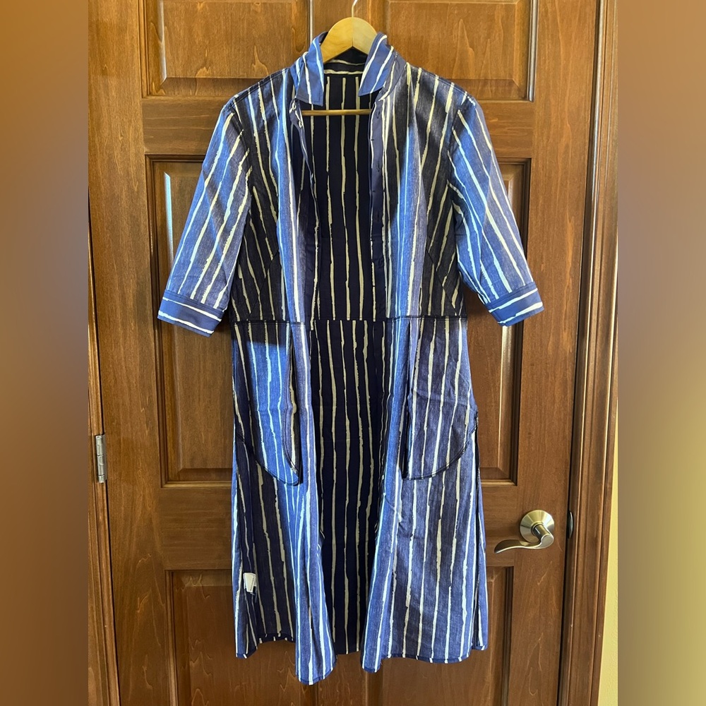 Marimekko Shirt Dress Piccolo Stripes Blue and White Size 40 (Medium) - Picture 12 of 15